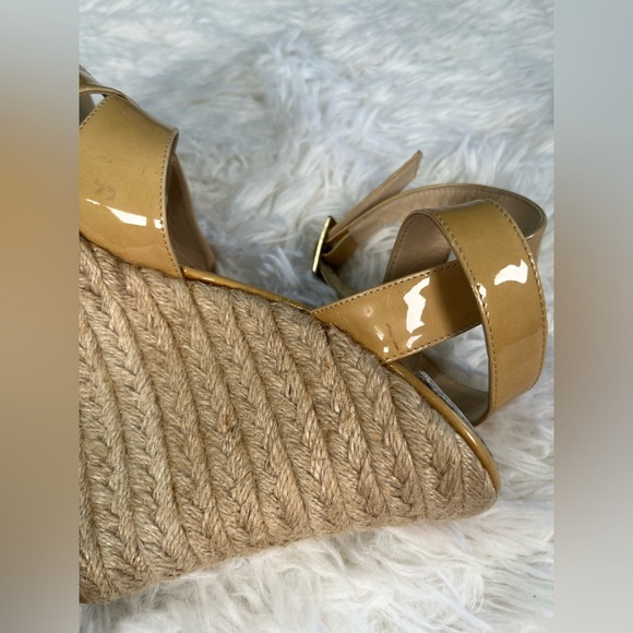 Jimmy Choo | Beige Patent Leather Phönix Espadrille Wedge Sandals - Picture 11 of 13